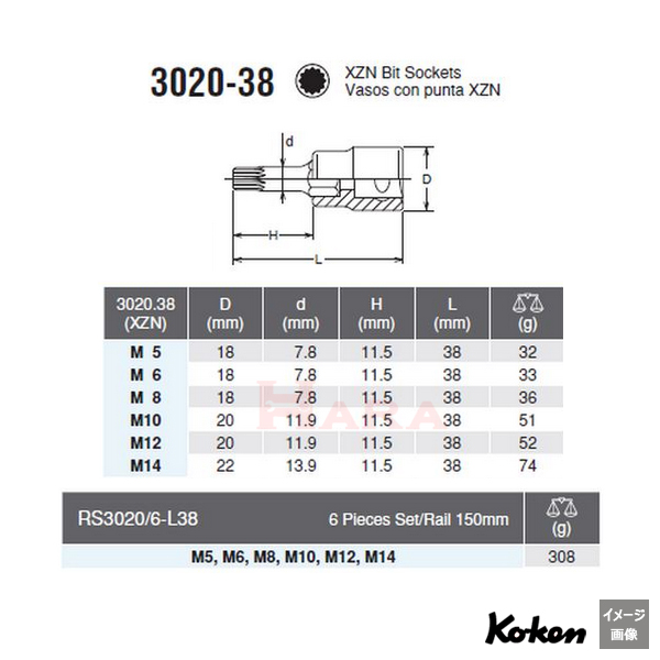 Koken 3020-38-サイズ表