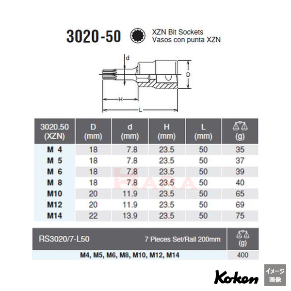Koken 3020.50-サイズ表