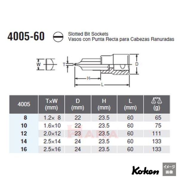 Koken 4005 マイナスビットソケット　サイズ