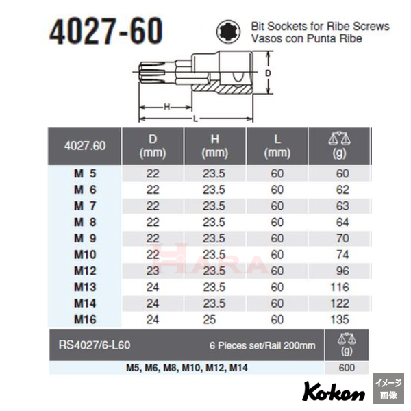 Koken 4027-60 サイズ表