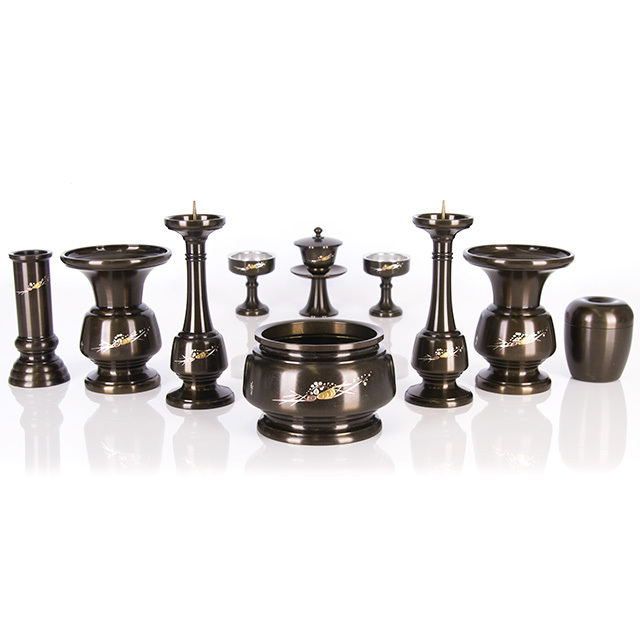 UTAN　光、フジセット 富士型 漆黒光色 しおん彫 2.5寸～4.0寸 10点セット | 激安仏壇仏具の