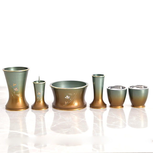 銅器 舞 マットグリーン 6点セット 彫金