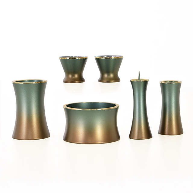 銅器 マロン マットグリーン 2.5寸～3.0寸　6点セット