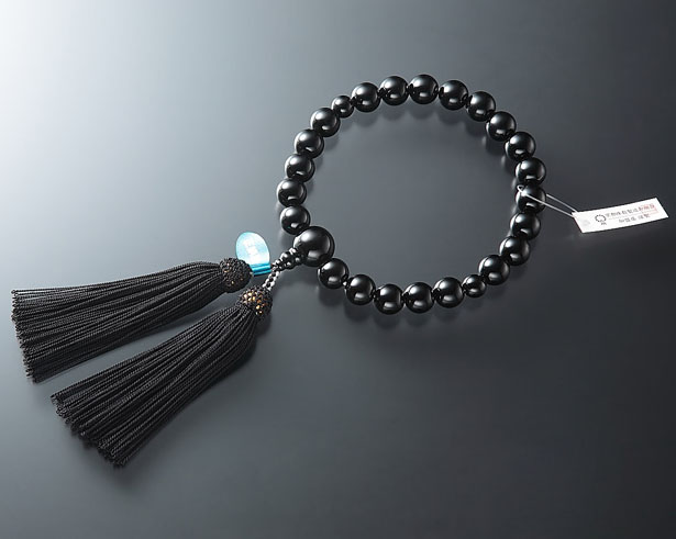 男性用 略式数珠（片手念珠） 黒オニキス 22珠共仕立正絹頭