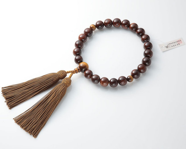 男性用 略式数珠（片手念珠） 虎檀 22珠虎目仕立正絹頭