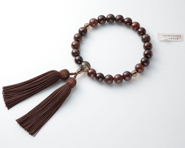 男性用 略式数珠（片手念珠） 虎檀  22珠茶水晶仕立正絹頭