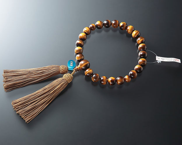 男性用 略式数珠（片手念珠） 特上 虎目(虎眼)石 22玉共仕立正絹頭