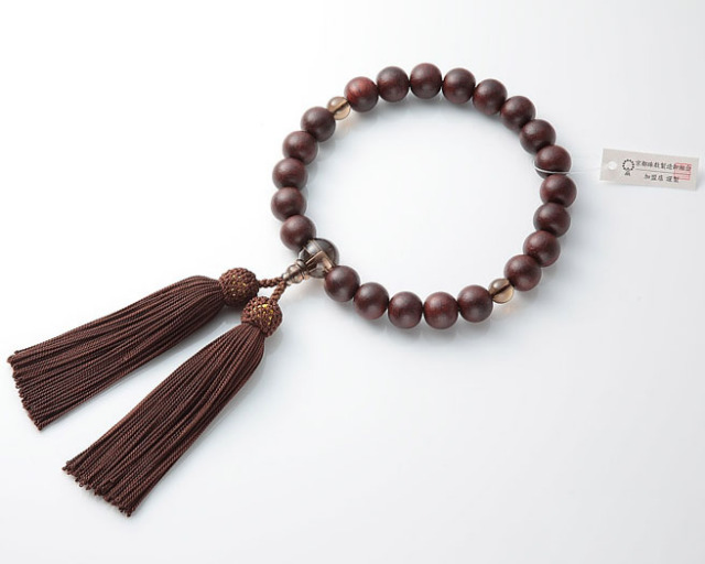 男性用 略式数珠（片手念珠） 素挽紫檀 22珠茶水晶仕立正絹頭