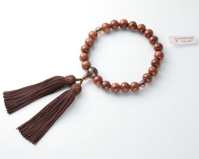 男性用 略式数珠（片手念珠） 素挽栴檀 22珠茶水晶仕立正絹頭