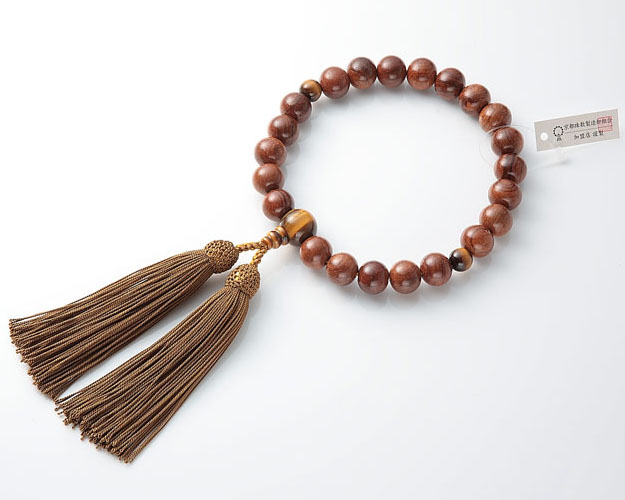 男性用 略式数珠（片手念珠） 素挽栴檀 22珠虎目仕立正絹頭