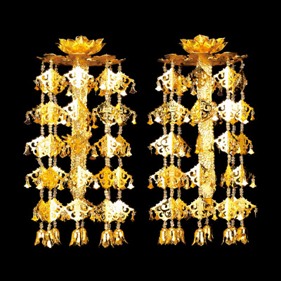 ✶金属工芸品✶極上 蓮傘瓔珞 真鍮製 金メッキ 赤玉入 中形 1対 仏壇・仏具 ✶金属工芸✶極上 蓮傘瓔珞 真鍮製 金メッキ 赤玉入 中形 1
