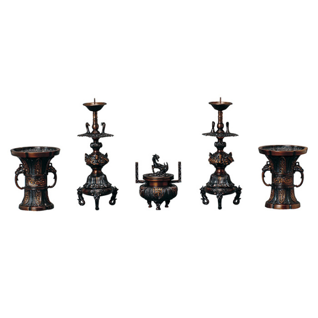 木瓜 菖蒲型 五具足 色付 3.0寸～4.5寸 | 激安仏壇仏具の販売なら