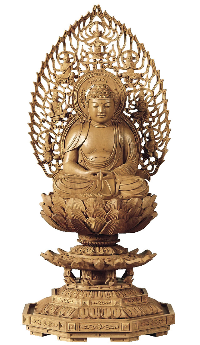 白檀 八角台座 座弥陀 飛天光背 2.0寸～3.0寸 | 激安仏壇仏具の