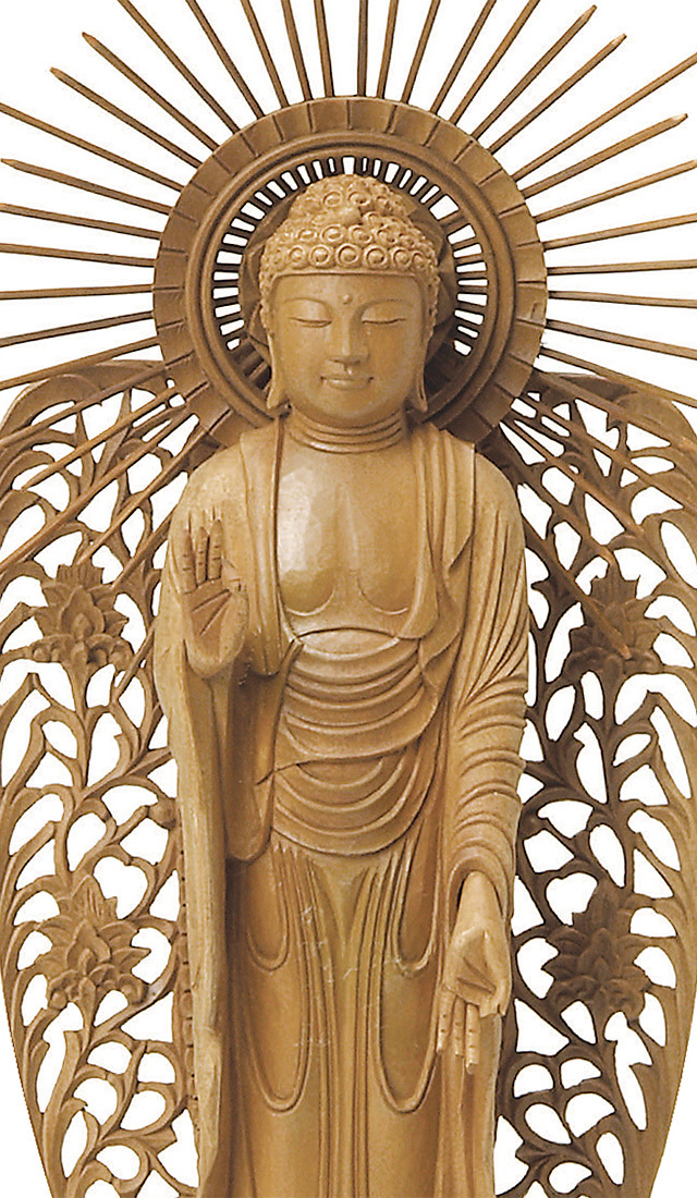 白檀 六角台座 西立弥陀 西型光背 金泥書 3.5寸～5.0寸 | 激安仏壇仏具