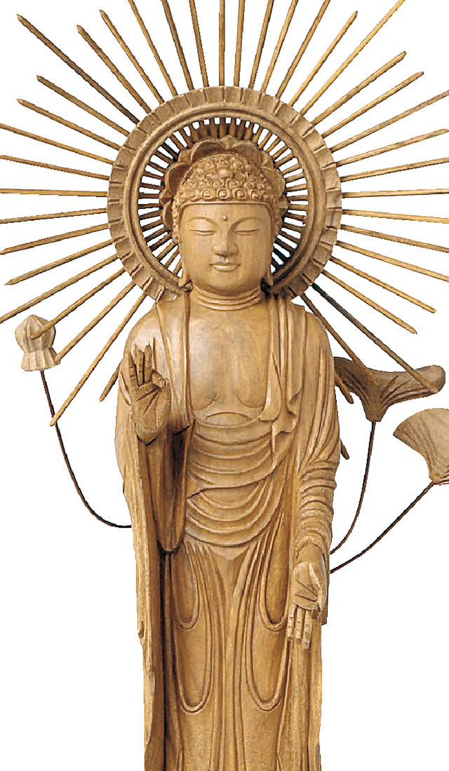 白檀 六角台座 東立弥陀 東型光背 木地 3.5寸～5.0寸 | 激安仏壇