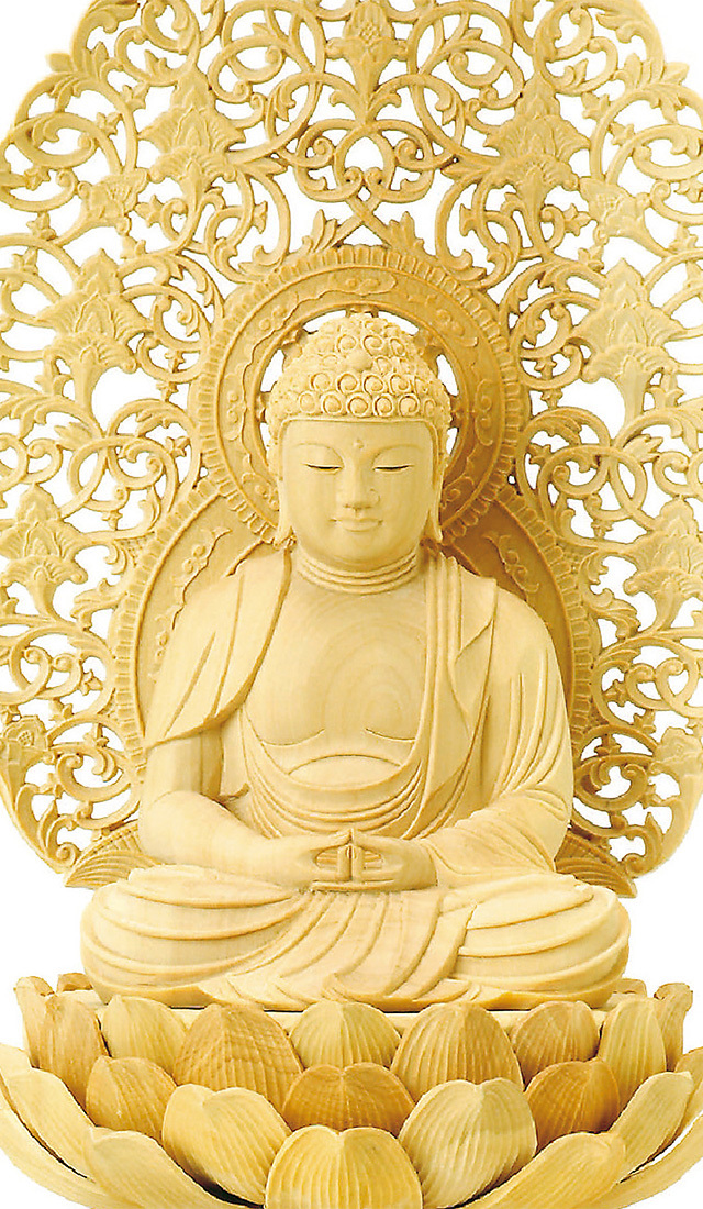 柘植 金剛蓮華台座 唐草光背 座弥陀 玉眼入 2.0寸～3.0寸 | 激安仏壇