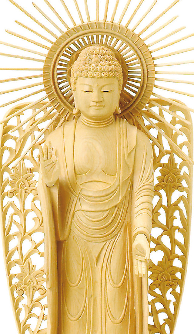 柘植 金剛蓮華台座 東型光背 東立弥陀 玉眼入 4.0寸～5.0寸