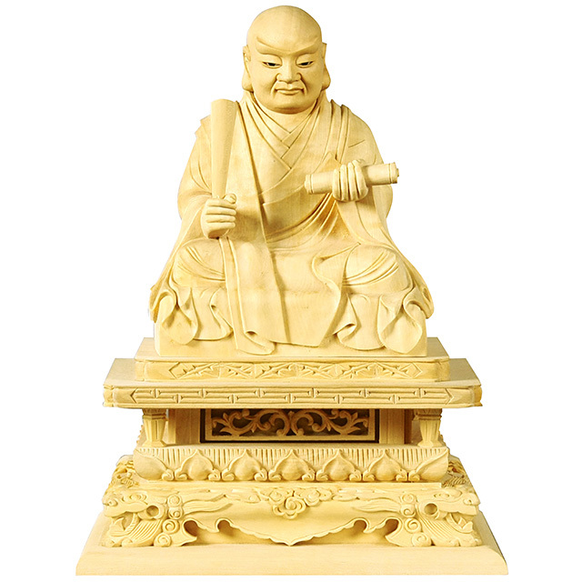 決算大特価中 仏像☆香木材 三宝尊付 日蓮上人(日蓮聖人)像2.5寸☆眼