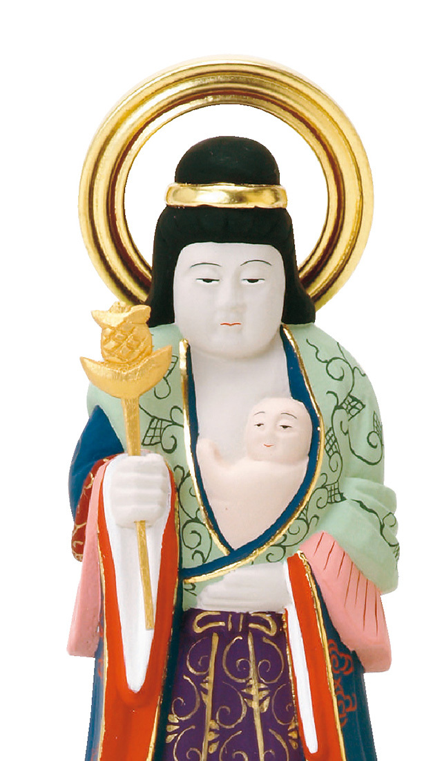 【新品鬼子母神 五号 一点物 白檀 別上 子安 彩色台座 仏像美術55万円の品 新品鬼子母神 五号 一点物 白檀 別上 子安 彩色台座 仏像美術55