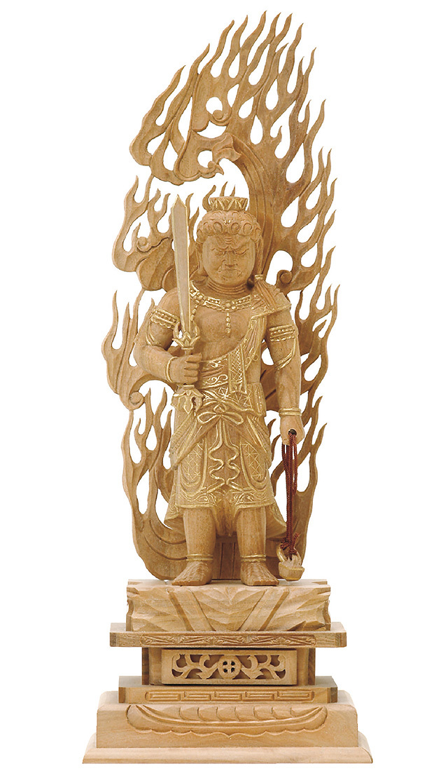 お盆お彼岸大特価中　白檀仏像★白檀 不動明王3.5寸 金泥★お不動さん★お仏壇に お盆お彼岸大特価中 白檀仏像☆白檀 不動明王3.5寸 金泥☆お不動さん