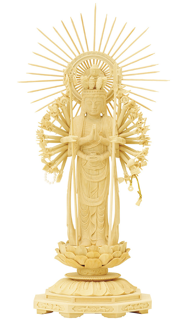 総柘植 八角台座 十一面千手観音 櫛光背 3.5寸～6.0寸 | 激安仏壇仏具 