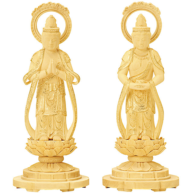 総柘植 丸台座 観音・勢至 輪光背 仏金泥（対）