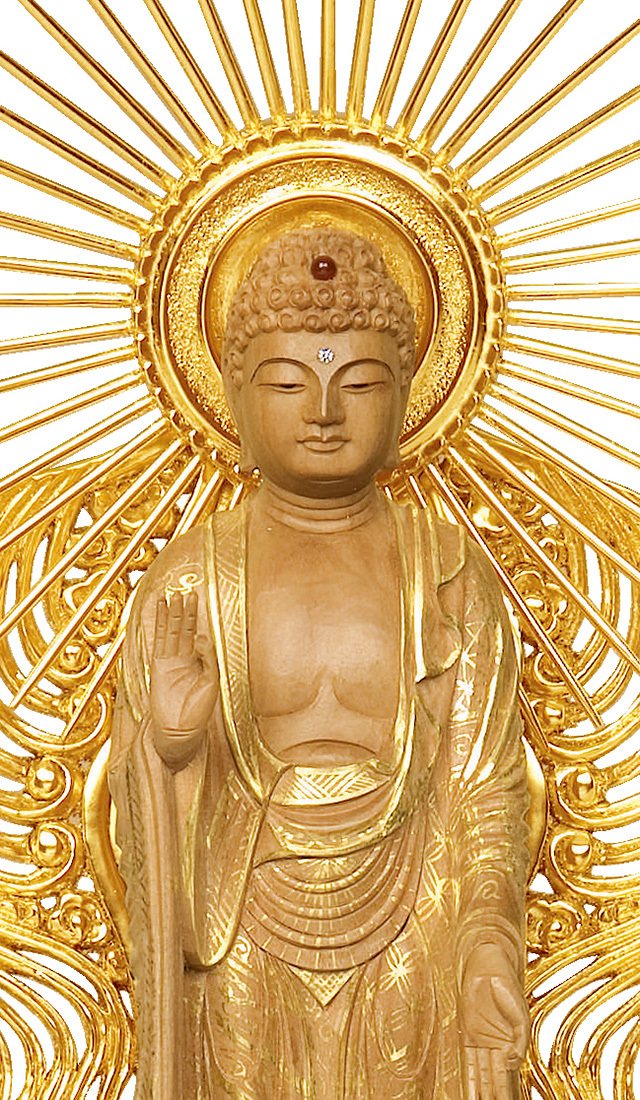 白檀 上彫西立弥陀 箔押木瓜 丸台座 4.0寸～6.0寸 | 激安仏壇仏具の