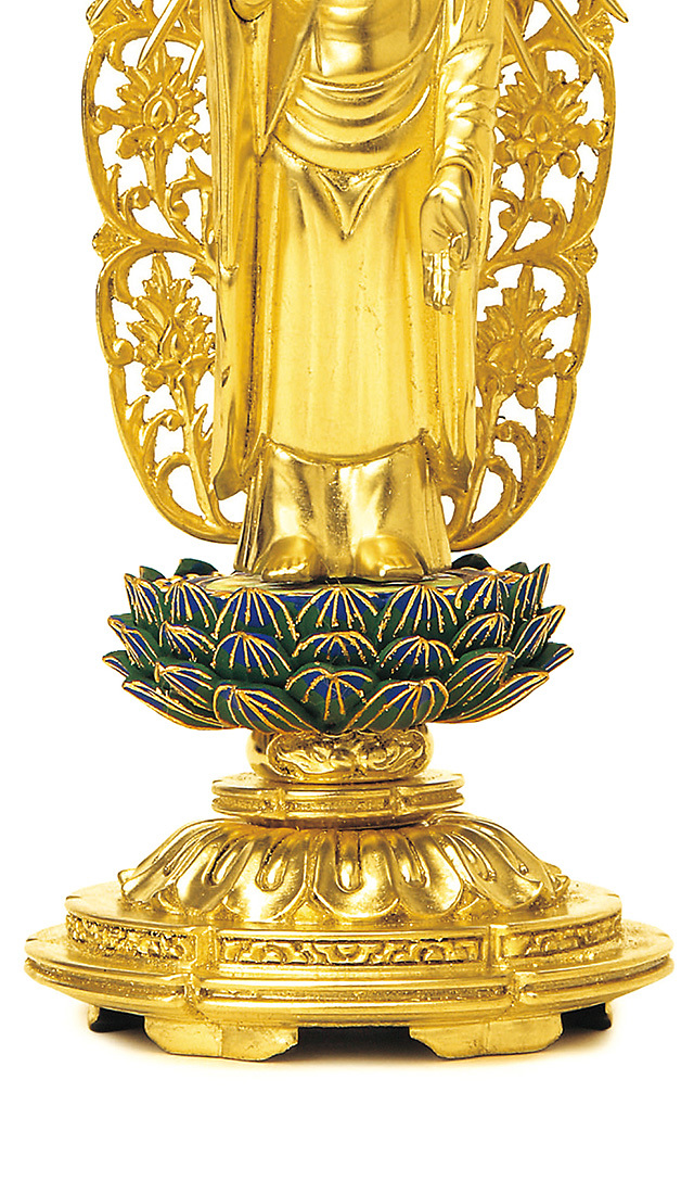 総木製 純金箔押 平安丸台座 西立弥陀 肌金粉仕上げ 青蓮華 3.0寸～4.5