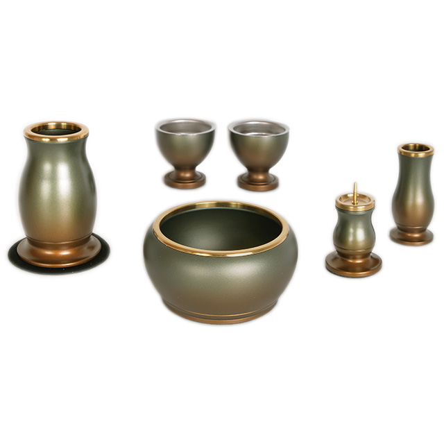 アルミ・ムク 緑茶マット 2.5寸～3.5寸 6点セット | 激安仏壇