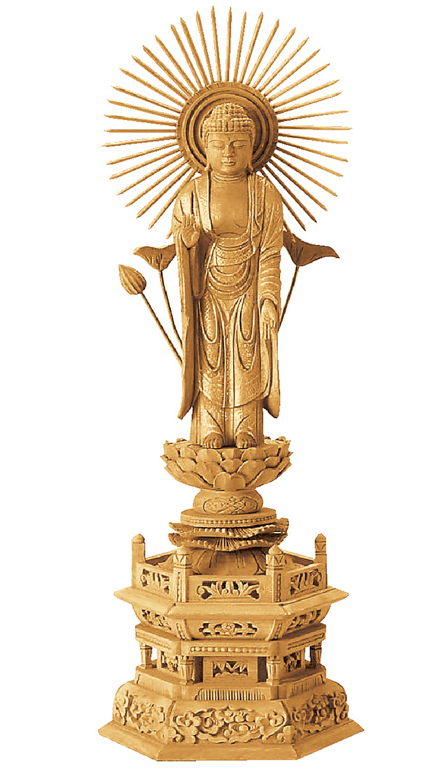 楠木地彫 六角台座 東立弥陀 金泥書 3.0寸～6.0寸 | 激安仏壇仏具の