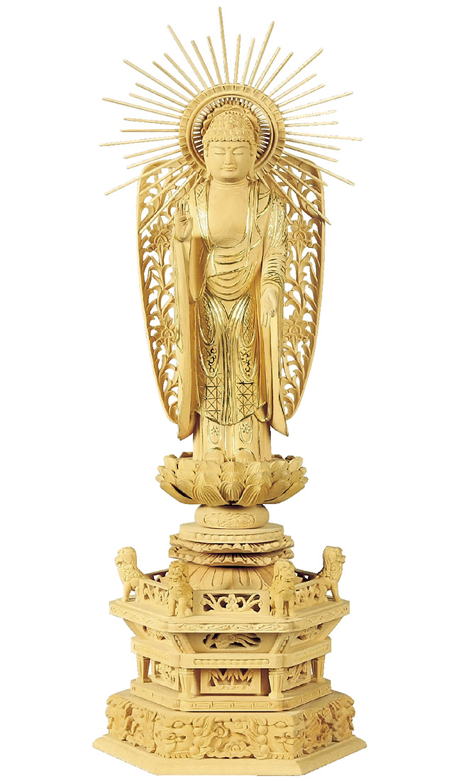 柘植 六角鬼面麒麟台座 西立弥陀 西型光背 玉眼入