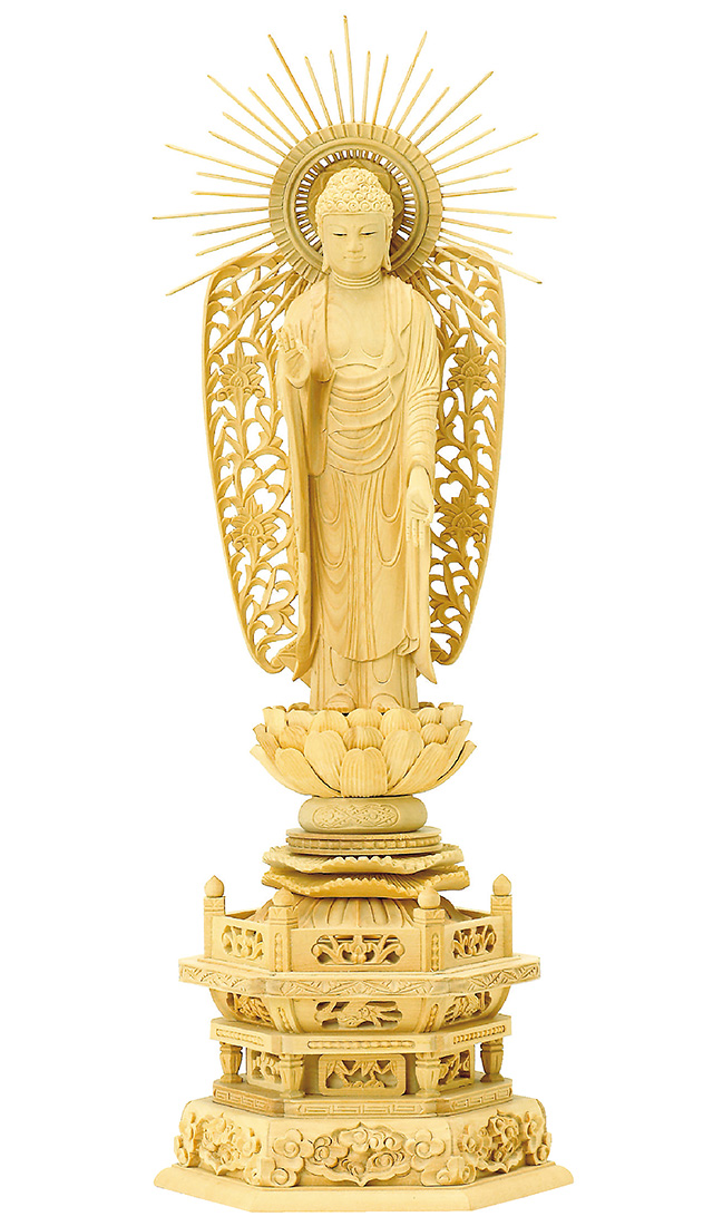 柘植 六角台座 西立弥陀 西型光背 玉眼入