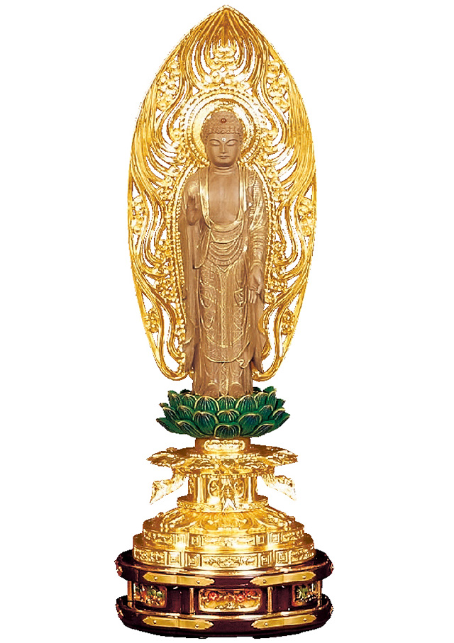 白檀 上彫舟立弥陀 箔押木瓜 丸台座 4.0寸～6.0寸 | 激安仏壇
