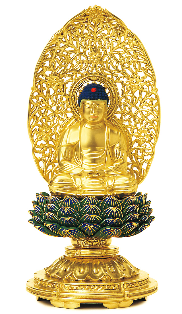 総木製 純金箔押 平安丸台座 座弥陀 肌金粉仕上げ 青蓮華 1.8寸～2.5寸