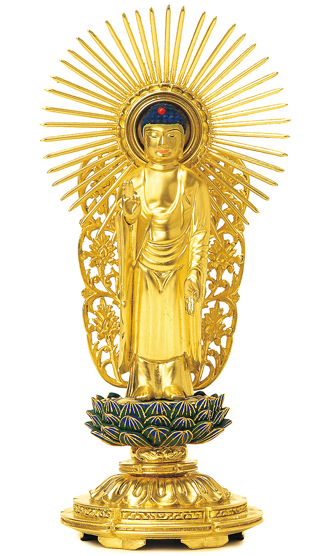 総木製 純金箔押 平安丸台座 西立弥陀 肌金粉仕上げ 青蓮華 3.0寸～4.5