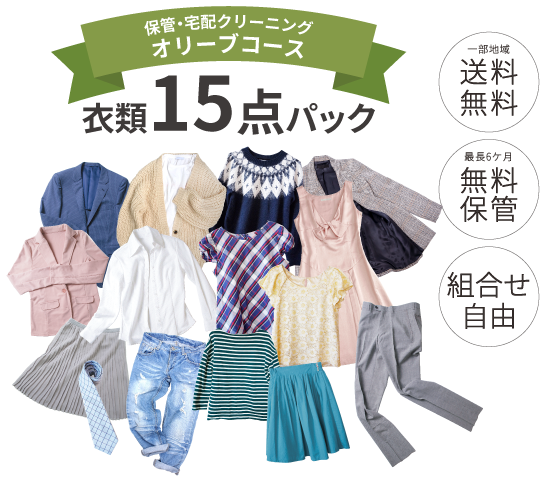 保管・宅配クリーニング　オリーブコース　衣類15点パック