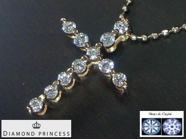 DIAMOND PRINCESS 【全石ハート＆キューピットダイヤ使用！】 K18ピンクゴールドダイヤクロスペンダント　FKS452PG