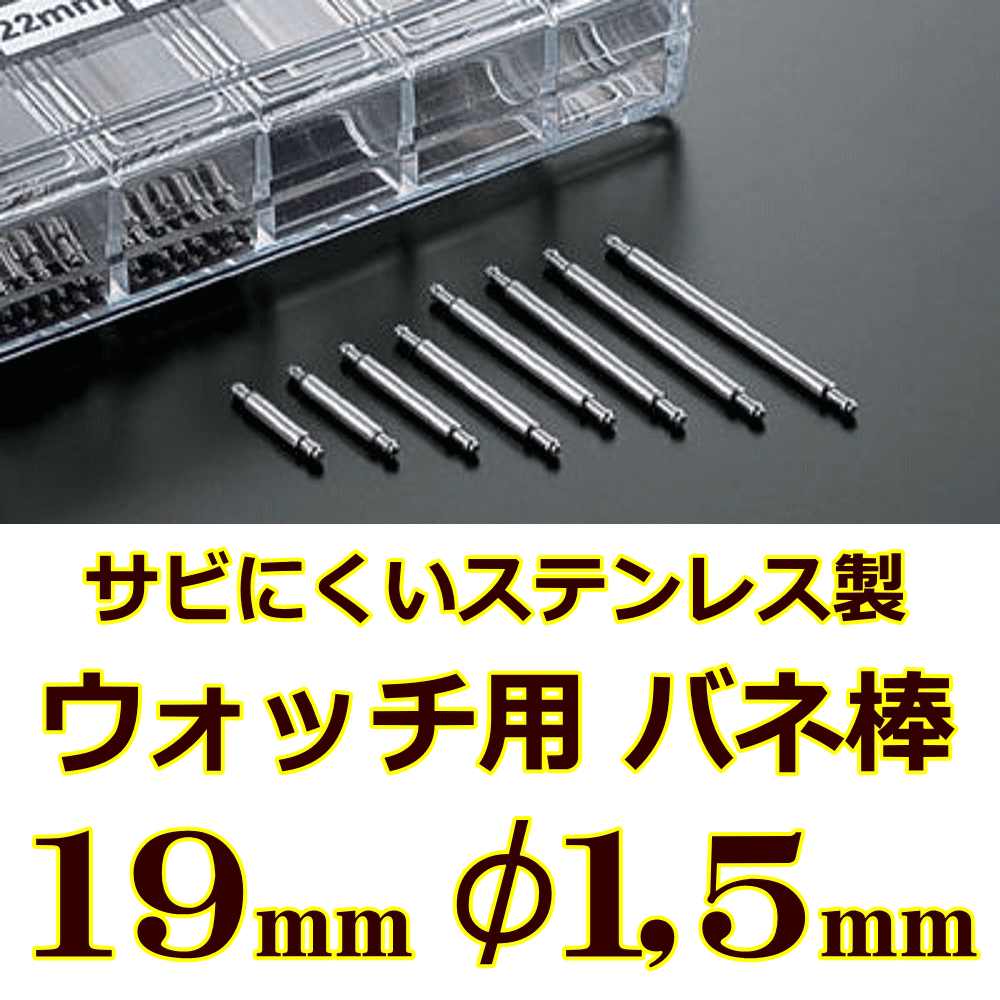 ウォッチ用/腕時計用 バネ棒販売（2本セット）　サビにくいステンレス製のバネ棒です　【 19mm：φ1,5mm 】　 一般的な腕時計におすすめなバネ棒サイズです　[送料区分：郵便]［基本即日発送］