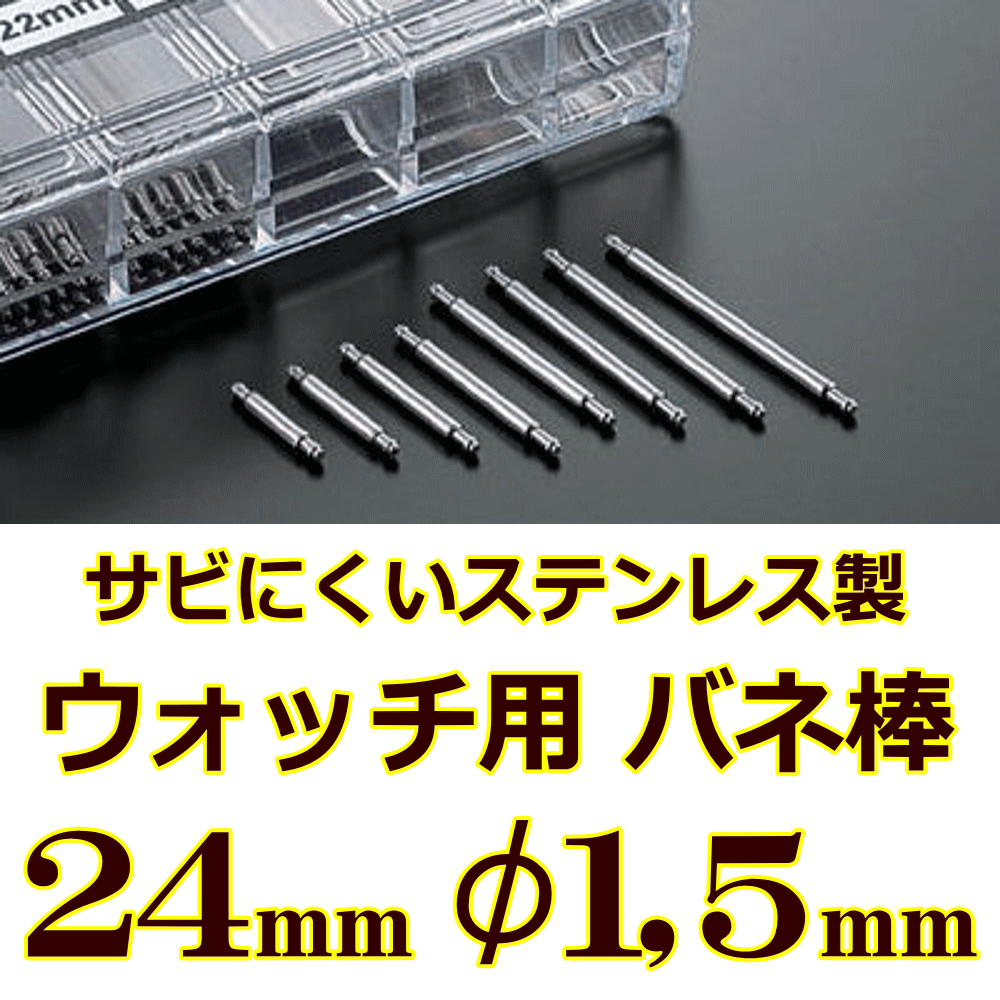 ウォッチ用/腕時計用 バネ棒販売（2本セット）　サビにくいステンレス製のバネ棒です　【 24mm：φ1,5mm 】　 一般的な腕時計におすすめなバネ棒サイズです　[送料区分：郵便]［基本即日発送］