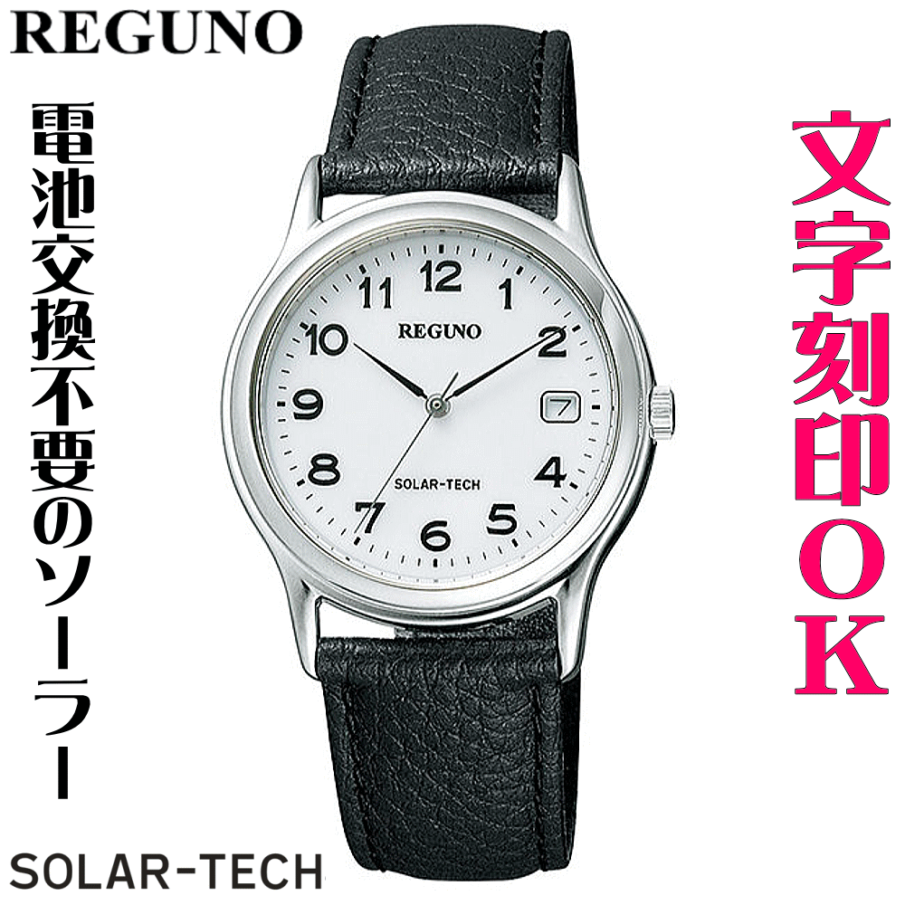 ウォッチ 腕時計 メンズウォッチ 名入れ 文字入れ 文字刻印 電池交換不要 文字が見やすい ソーラーウォッチ REGUNO レグノ ソーラーテック 革バンド 皮バンド 革ベルト 皮ベルト 還暦祝い 退職祝い 退職記念 金婚式 銀婚式 古希 米寿 傘寿 勤続記念品 お祝い イニシャル刻印