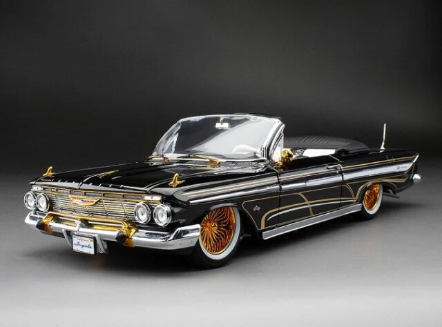 SunStar/サンスター  シボレー インパラ オープン コンバーチブル 1961 ローライダー  ブラック (可動サスペンション付き)