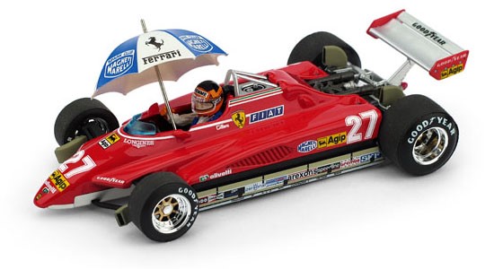 BRUMM/ブルム  フェラーリ 126C2 1982年ブラジルGP ＃27  Gilles Villeneuve ドライバーフィギュア＆パラソル付
