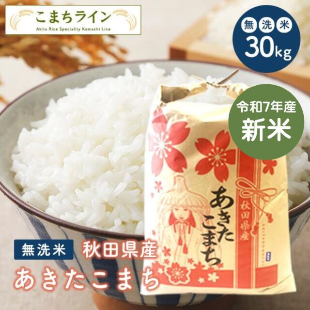 新米！【無洗米30kg】秋田県産　あきたこまち　30kg　精米後27kg　令和7年産　厳選　送料無料　米びつ当番【天鷹唐辛子】プレゼント付き　無洗米　30kg