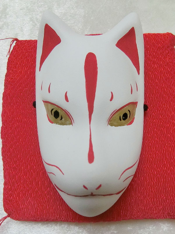 小きつね面（白・赤彩色）