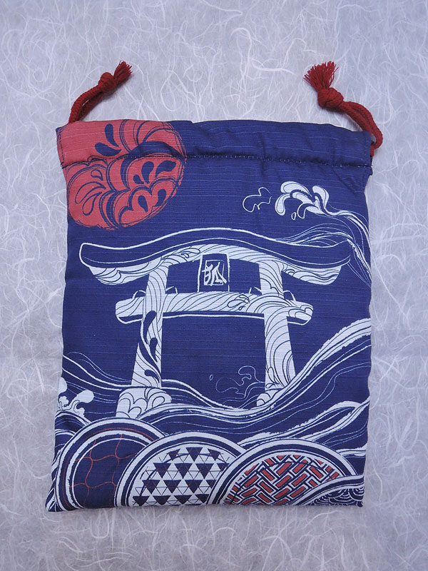 巾着「波和柄」（狐口面用）