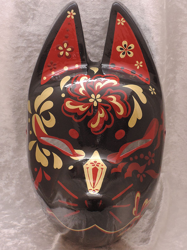 狐面「朱華　黒」（大）