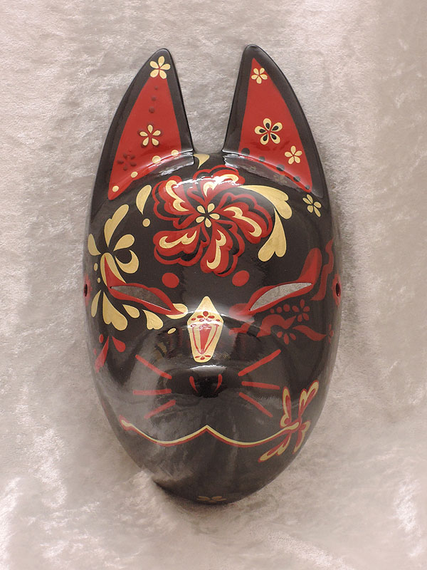 狐面「朱華　黒」（小）