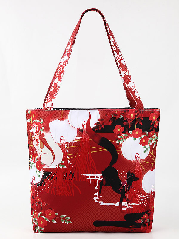 ファスナーバッグ「椿と狐」