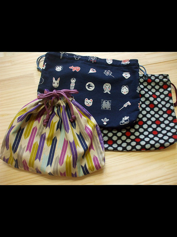 狐面手拭いリバーシブル巾着（大）