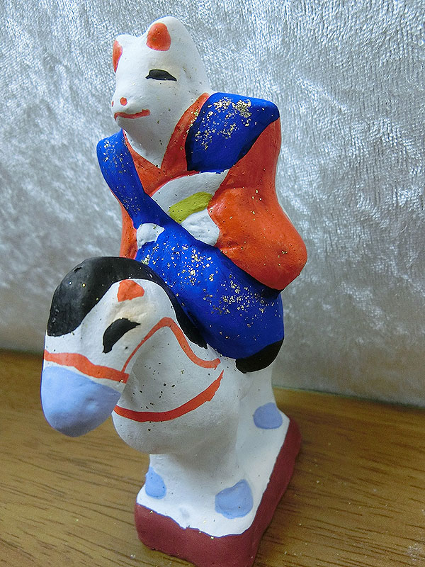 古型今戸人形・吉田：騎乗狐人形 今戸焼 三すくみ 狐拳 キツネ 猟師 庄屋 土人形 置物 民芸品